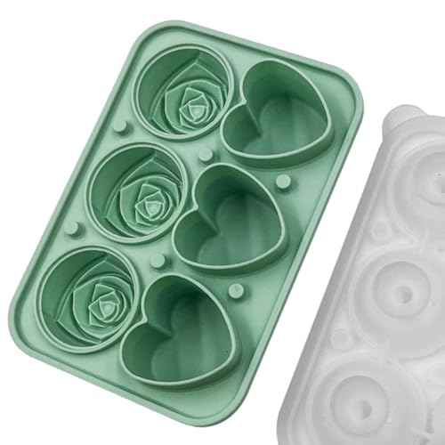 Fun Rose Heart Eiswürfelform aus flexiblem Silikon mit Trichterdeckel für einfache Eiswürfelherstellung (tiefgrün) von Marchfunny