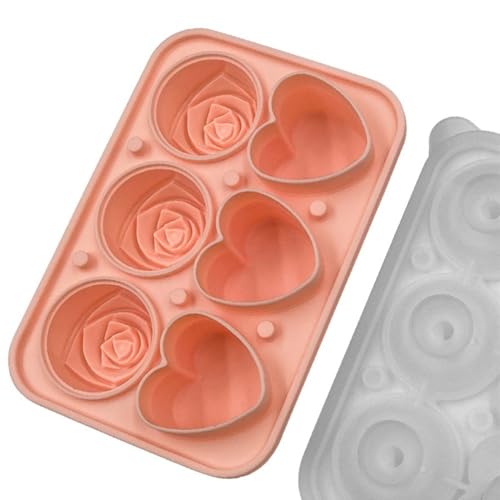 Fun Rose Herz Eiswürfelform aus flexiblem Silikon mit Trichterdeckel für einfache Eiswürfelherstellung (Rosa) von Marchfunny