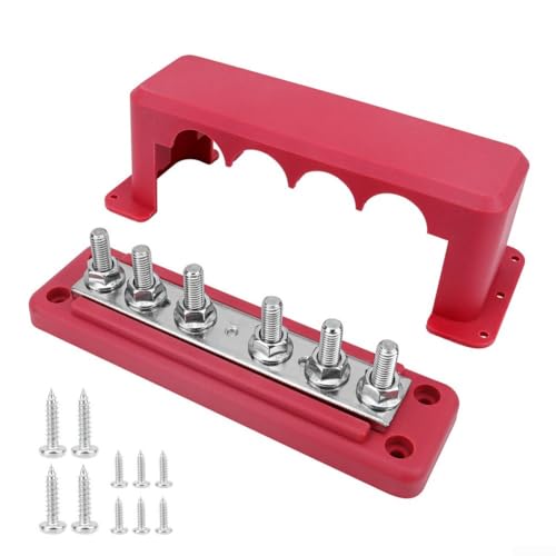 M8 6post Sammelschiene 300A mit Nylon, Kupfer und Edelstahl Konstruktion für robuste Stromverteilung in Wohnmobilen, Autos und Yachten mit 12 48 V (rot) von Marchfunny