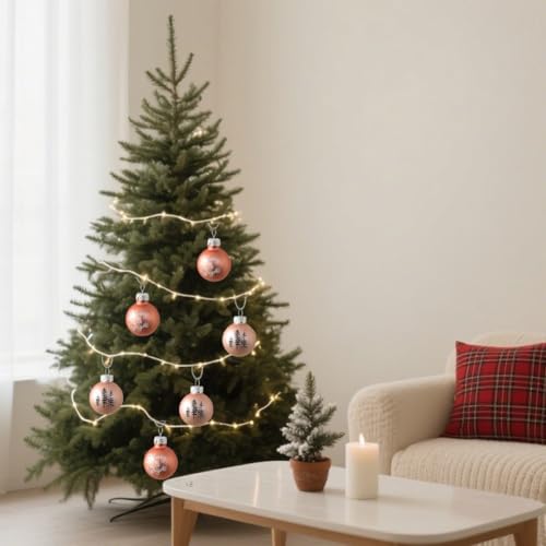 Marchfunny 16-teiliges Mini-Weihnachtskugel-Set in Roségold-Optik mit Kiefernbaum und fröhlichen und hellen Mustern, Kunststoff, sichere Aufhängeschlaufen, verpackt in Geschenkbox (Baum) von Marchfunny