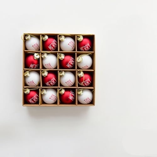 Marchfunny 16-teiliges Mini-Weihnachtskugel-Set in Roségold-Optik mit Kiefernbaum und fröhlichen und hellen Mustern, Kunststoff, sichere Aufhängeschlaufen, verpackt in Geschenkbox (roter und weißer von Marchfunny