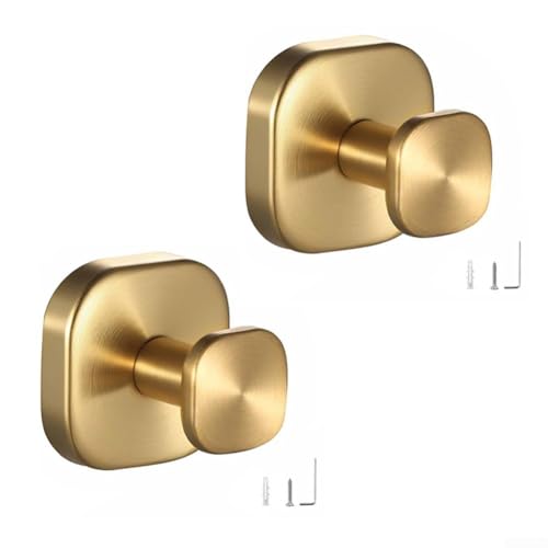 Marchfunny 2 Stück Edelstahl Kleiderhaken Metall Kleiderhaken Bademantelhaken Badezimmer Halterungen Wandmontage Handtuchaufhänger Platzsparend für Badezimmer Wohnzimmer Küche (Gold) von Marchfunny