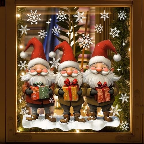 Marchfunny 2 Stück Weihnachts-Fensterdekoration, wiederverwendbar, doppelseitig, mit Schneeflocken und Weihnachtsmann-Motiven für festliche Fensterdekoration von Marchfunny