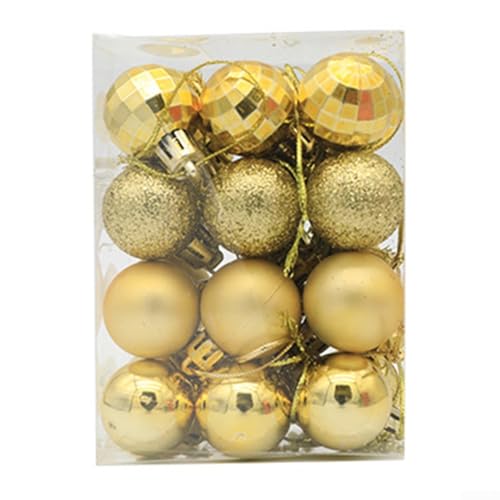 Marchfunny 24-teiliges Weihnachtskugel-Ornament-Set mit Aufhängeschlaufen für Zuhause, Urlaubsdekoration, Baum, Kranz und Party (Gold) von Marchfunny
