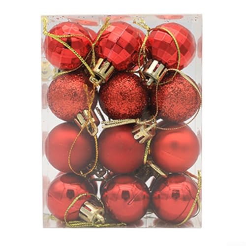 Marchfunny 24-teiliges Weihnachtskugel-Ornament-Set mit Aufhängeschlaufen für Zuhause, Urlaubsdekoration, Baum, Kranz und Partygebrauch (rot) von Marchfunny
