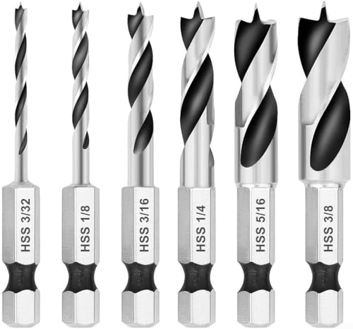 Marchfunny 6-teiliges Bohrer-Set mit 1/4-Zoll-Sechskantschaft, Schnellwechsel, kompatible Holzbearbeitungswerkzeuge, mehrere Größen, 3/32-3/8 Zoll von Marchfunny