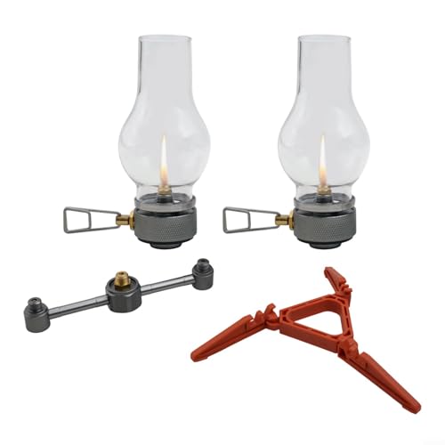 Marchfunny Beleuchtete Camping-Gaslampe, tragbare Outdoor-Laterne, Zelt-Licht, verstellbare Flamme, Kupferglas-Konstruktion zum Wandern (2 x Gaslampen-Set) von Marchfunny
