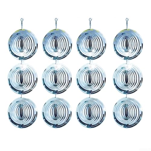 Marchfunny Garten-Windspiel, reflektierend, Vogelabwehr, für den Außenbereich, dekoratives Hängeornament mit 12 Metallblättern für Terrasse, Veranda, Pool, Schutz (Kreis) von Marchfunny
