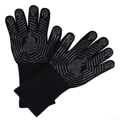 Marchfunny Grillhandschuhe mit hervorragender Hitzebeständigkeit, rutschfester Griff für sichere Handhabung von heißen Gegenständen (schwarz) von Marchfunny