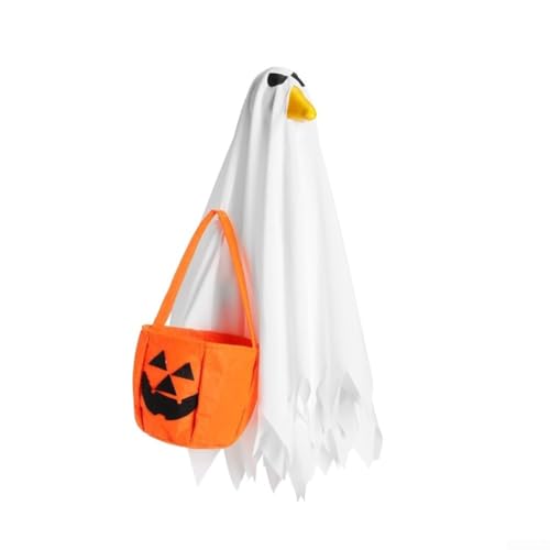 Marchfunny Halloween Rasen Gans Kleidung 58,4 cm Herbst dekoratives Outfit mit Hexenhut Umhang Kürbis Tasche für Garten Veranda Statue Outdoor Hof Dekoration (Geld) von Marchfunny