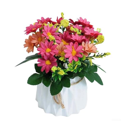 Marchfunny Künstliches Blumenarrangement im Topf mit dekorativem Design, geeignet für Heimdekoration und personalisierte DIY-Projekte auf Tischplatten und Regalen (Rosarot) von Marchfunny