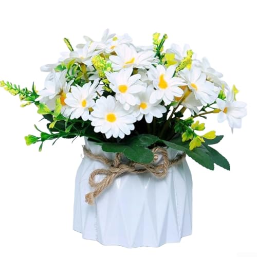 Marchfunny Künstliches Blumenarrangement im Topf mit dekorativem Design, geeignet für Heimdekoration und personalisierte DIY-Projekte auf Tischplatten und Regalen (weiß) von Marchfunny