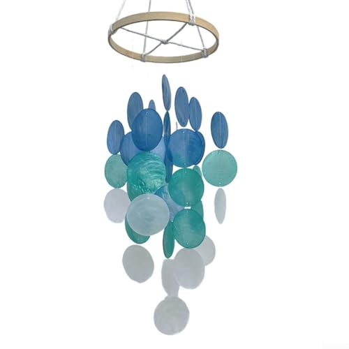 Marchfunny Natürliche Muschel-Windspiel, Traumfänger-Stil, Gartenanhänger, 40 cm, Bohemian-Dekor für Terrasse, Außen- und Innenräume (blau) von Marchfunny