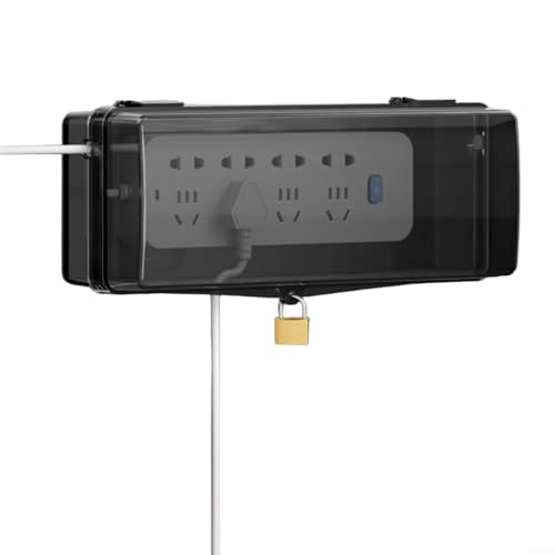 Marchfunny Regenfeste elektrische Verlängerungsbox für den Außenbereich mit Schloss und 48 Ausgangslöchern, robustes Elektrogehäuse für den Außenbereich (L schwarz) von Marchfunny