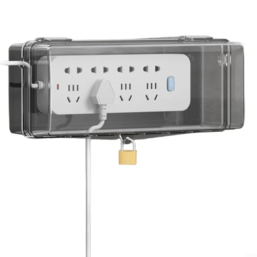 Marchfunny Regenfeste elektrische Verlängerungsbox für den Außenbereich mit Schloss und 48 Ausgangslöchern, robustes Elektrogehäuse für den Außenbereich (L transparent) von Marchfunny