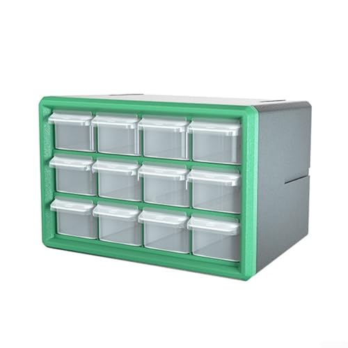 Marchfunny Robuste Kunststoff-Werkzeug-Aufbewahrungsbox mit 4 oder 12 Fächern für verbesserte Organisation in jedem Raum (12 Fächer, grün) von Marchfunny