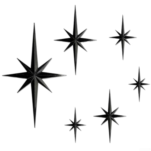 Marchfunny Sechsteiliges Retro-Wandskulpturen-Set mit Sternen, Design für Vintage-Eleganz in moderne Innenräume (schwarz) von Marchfunny