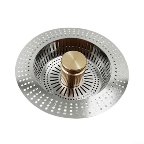 Marchfunny Spülbeckenfilterstopfen mit großem, feinmaschigem Sieb für Küchenspülen, Edelstahlkörper mit goldfarbener Kappe, geeignet für die meisten Spülbeckenabflussgrößen (Gold) von Marchfunny