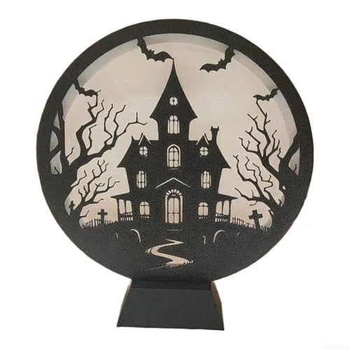 Marchfunny USB-betriebener hölzerner LED-Kerzenhalter für Halloween, Desktop-Nutzung, projiziert dekorative gruselige Lichtmuster (Castle of Terror) von Marchfunny