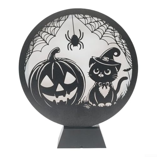 Marchfunny USB-betriebener hölzerner LED-Kerzenhalter für Halloween, Desktop-Nutzung, projiziert dekorative gruselige Lichtmuster (die Katze) von Marchfunny
