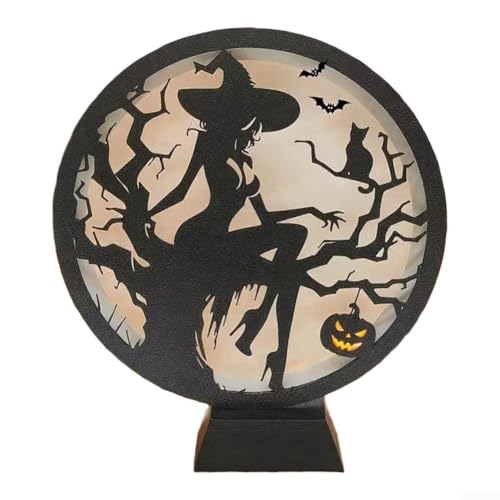 Marchfunny USB-betriebener hölzerner LED-Kerzenhalter für Halloween, Desktop-Nutzung, projiziert dekorative gruselige Lichtmuster (sitzende Hexe) von Marchfunny