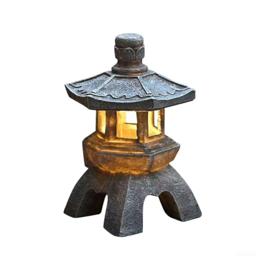 Marchfunny Wetterbeständige Solar-Pagodenlaterne aus Kunstharz, Gartenstatue mit automatischem Aufladen und Lichtsensor, geeignet für den Außenbereich und als Dekoration für die Terrasse (Dome) von Marchfunny