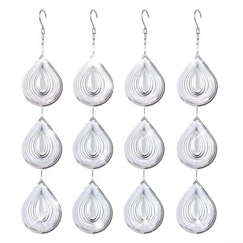 Marchfunny Windspiel für den Garten, reflektierend, Vogelabwehr für den Außenbereich, dekoratives Hängeornament mit 12 Metallblättern für Terrasse, Veranda, Poolschutz (Wassertropfen) von Marchfunny