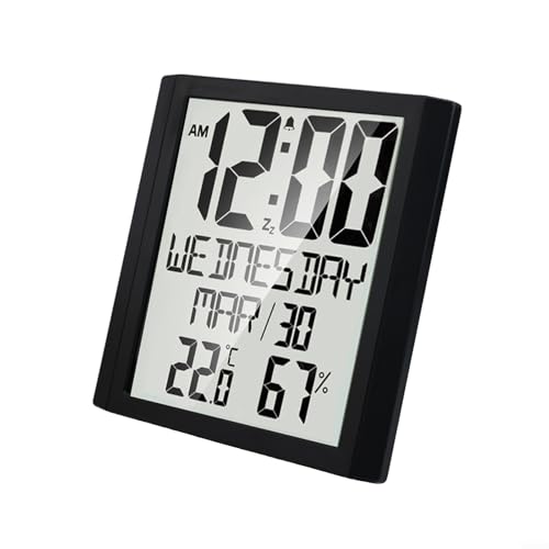Multifunktionale digitale Wanduhr mit Zeit-, Datums-, Wochen-, Temperatur- und Feuchtigkeitsmonitor mit Alarmfunktion für Zuhause und Büro von Marchfunny