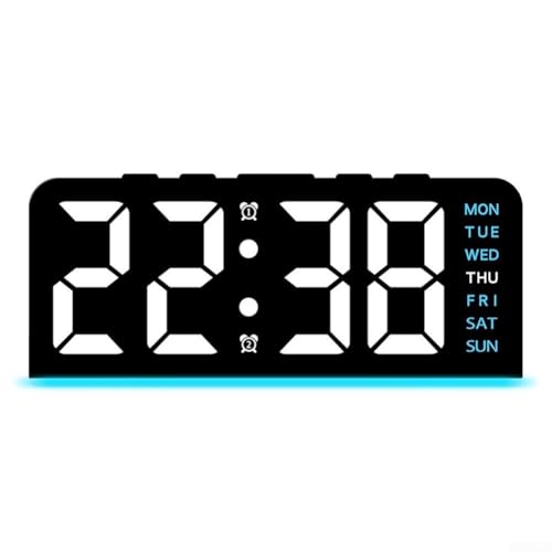 Multifunktionaler LED-Wecker mit sanftem Nachtlicht, Temperaturfunktion und familienfreundlicher Schlummerfunktion für einfaches Aufstellen (B-Blau) von Marchfunny