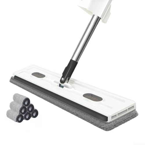 Reinigungsmopp mit 360 Grad drehbarem Flachkopf und verstellbarem Griff, geeignet für Fliesen, Hartholzböden und Fensterflächen (Box mit Weiß) von Marchfunny