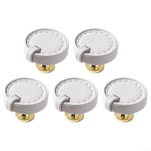 Stilvolle runde Schubladengriffe aus Leder, 5 Stück Schrankknöpfe mit starker Zinklegierung Basis (weiß) von Marchfunny