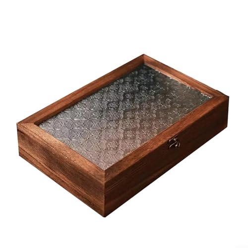 Vintage Nordic Massivholz Begonia Blume Glas Aufbewahrungsbox entworfen für Desktop-Aufbewahrung und Organisation von kleinen persönlichen Gegenständen und Zubehör (L) von Marchfunny
