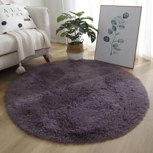 Weicher Shaggy-Teppich mit rutschfester Unterseite, perfekt für Wohnzimmer oder Schlafzimmer, leicht zu reinigen und zu pflegen, 80 cm, Grau / Violett von Marchfunny