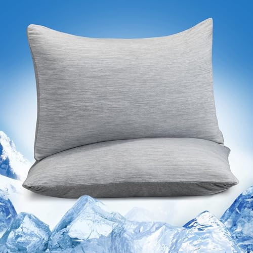 Marchpower Kissenbezug, 2er kühlender Kissenhülle 100% Baumwolle, mit Japanische Q-Max>0.5 Arc-Chill Kühlfaser, Superweicher Kopfkissenbezug Haar- und Hautpflege mit Reißverschluss 65 x 65cm, Grau von Marchpower
