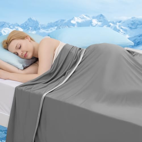 Marchpower Kühldecke 220 x 200cm,Sommerdecke mit Japanische Kühlfasern, Nimmt Körperwärme auf, 2 in 1 doppelseitig Kinderdecke Wohndecke Sofadecke Reisedecke- Grau von Marchpower