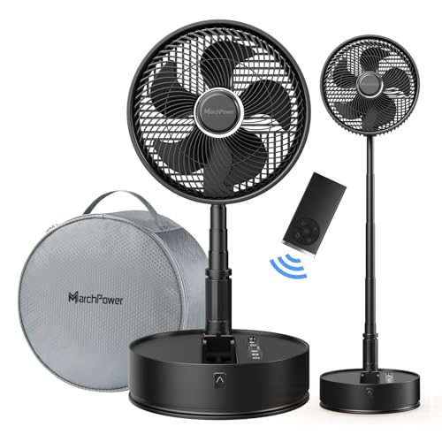 Marchpower Standventilator mit Fernbedienung, leise Ventilator 92cm Tragetasche Standlüfter, 5 Geschwindigkeitsstufen | höhenverstellbar akku Ventilator,Luftzirkulation, Schwarz(Ø10''/25CM) von Marchpower