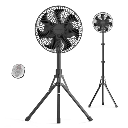 Marchpower Ventilator leise Standventilator mit Fernbedienung,höhenverstellbar akku Ventilator,4 Geschwindigkeitsstufen|Timing-Funktion|60° Automatische Oszillation Standlüfter für Camping Ø23.2CM von Marchpower