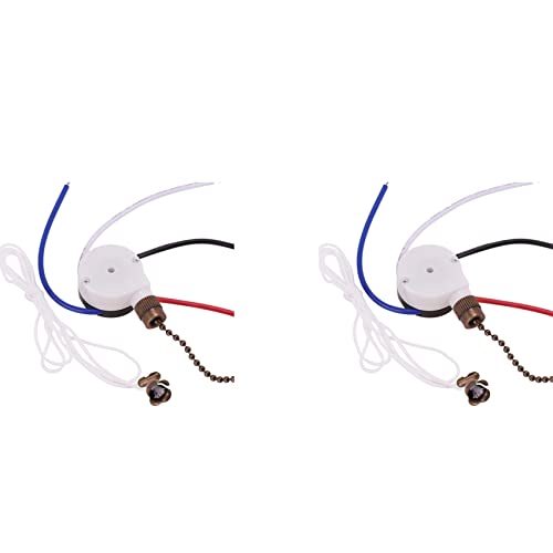 Marclix 2 x Set Deckenventilator-Schalter, 3 Geschwindigkeitsstufen, 4 Drähte, Geschwindigkeitskontrollschalter, Zugdrahtschalter ZE-208S mit Bronze-Seil von Marclix