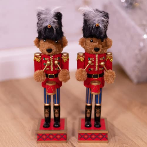 Marco Paul 2 x Deluxe Großer Teddybär mit Trommelumzug Nussknacker Weihnachten Ornament Holz Innen Groß 60cm Nussknacker Xmas Statue Traditionelle Festliche Figur Neuheit Dekoration von Marco Paul Interiors