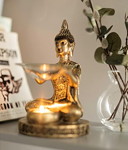 Marco Paul Buddha-Ölwärmer mit Gold-Effekt, Aroma-Lampe, Ölbrenner, Ornament-Licht, Heimdekoration, Diamant-Duftlampe von Marco Paul Interiors