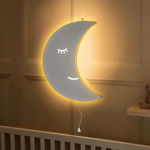 Marco Paul Modernes LED-Nachtlicht aus Holz, Mond, Weiß, batteriebetrieben, für Kinderzimmer, Wandmontage, Kinderzimmer, Nachttischlampe, Baby-Geschenke, Schlafzimmer, Dekor-Beleuchtung von Marco Paul Interiors