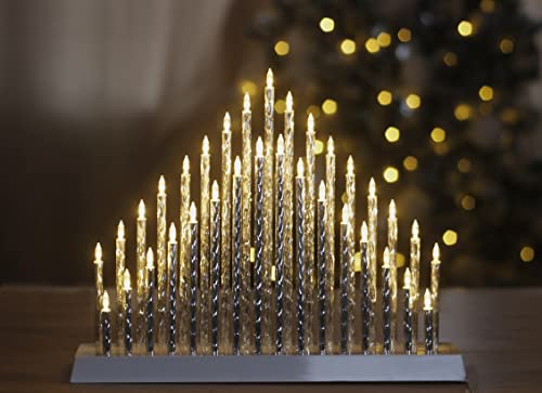 Marco Paul Weihnachten Aluminium LED Pfeife Kerze Brücke Festliche Dekoration Silber Röhre Weiße Basis Warmweiß Lichter Moderne Faux Kerze Mittelstück Fensterdeko Xmas Dekoration (17 Pfeife) von Marco Paul Interiors
