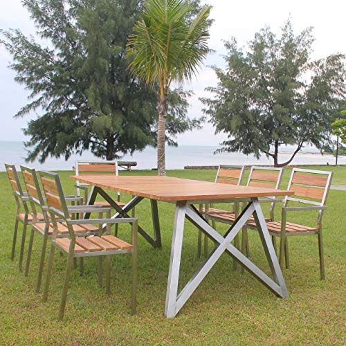 Designer Esstisch Benedetto Edelstahlgestell wetterfest Teakholz massiv Tischplatte 220 x 100 cm von Marco Volani