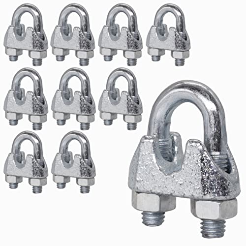 (10 Stück) Drahtseilklemmen M8, Kabelclips, DIN 741, Stahlklemme für Ø 10 mm Drahtseil, U Bolzensattel (10 Stück, M8 für Ø 10 mm) von Marcopol
