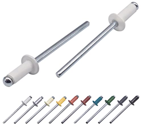 (1000 Stück) Lackierte Blindnieten 3,2 x 8 mm, Kuppelkopf, DIN 7337, Aluminiumniete und Stahldorn, Popnieten (1000, reinweiß RAL 9010) von Marcopol