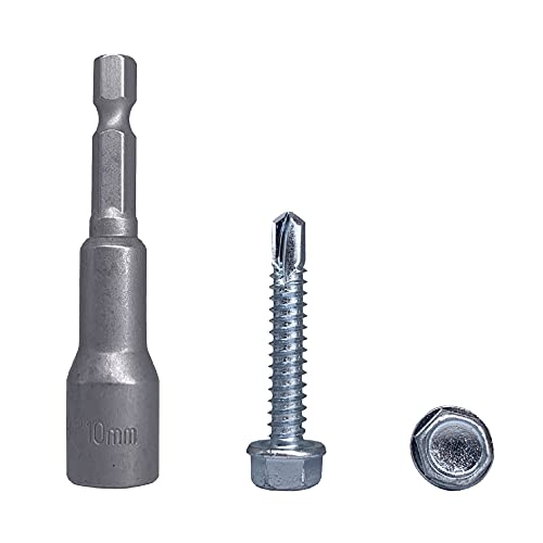 (150 Stück) DIN 7504 K Verzinkter Stahl 6,3 x 38 mm Schrauben Selbstbohrende Blechschraube Sechskant-Unterlegscheibenkopf selbstschneidend (150, 6,3 x 38 mm) von Marcopol