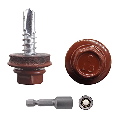 (150 Stück) Metalldachschrauben 4,8 x 19 mm Selbstbohrende Schrauben mit EPDM Unterlegscheiben Lackierter Sechskantscheibe Blechschraube (150, RAL 3009) von Marcopol