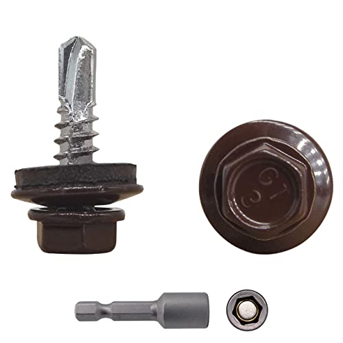 (25 Stück) Metalldachschrauben 4,8 x 19 mm Selbstbohrende Schrauben mit EPDM Unterlegscheiben Lackierter Sechskantscheibe Blechschraube (25, RAL 8017) von Marcopol