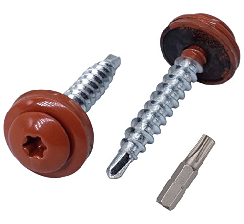 (Packung mit 250 Stück) Metall-Dach-Torx-Schrauben, 4,8 x 35 mm lackierte, selbstbohrende Schrauben mit EPDM-Unterlegscheiben, Blechschraube (250, kupferbraun RAL 8004) von Marcopol