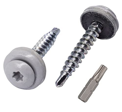 (30 Stück) Metalldachung Torxschrauben 4,8 x 35 mm lackiert selbstbohrende Schrauben mit EPDM Unterlegscheiben Blechschraube (30, Weiß Aluminium RAL 9006) von Marcopol